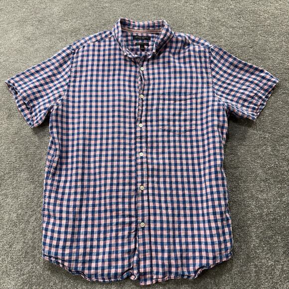 Banana Republic Other - Banana Republic Camden Fit‎ Linen Shirt Mens L Short Sleeve Pink Blue Plaid